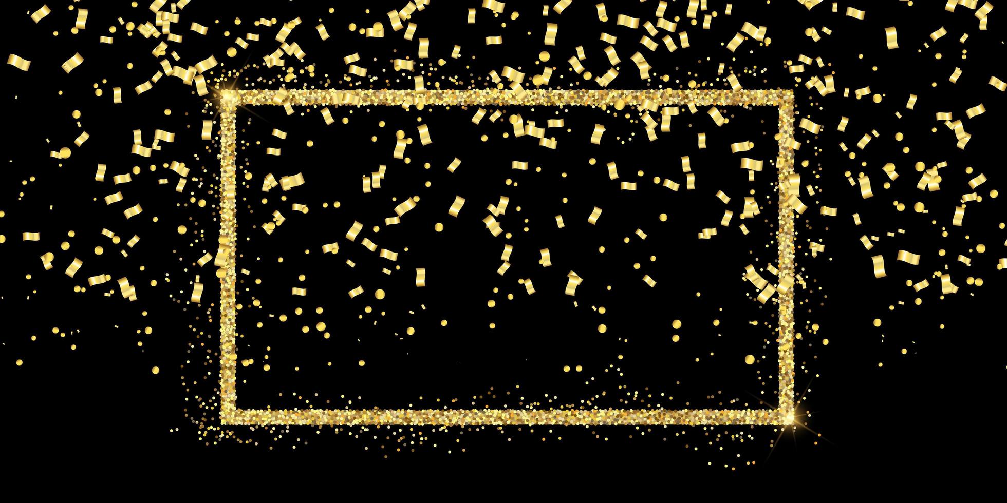 Glitter frame and gold confetti vector