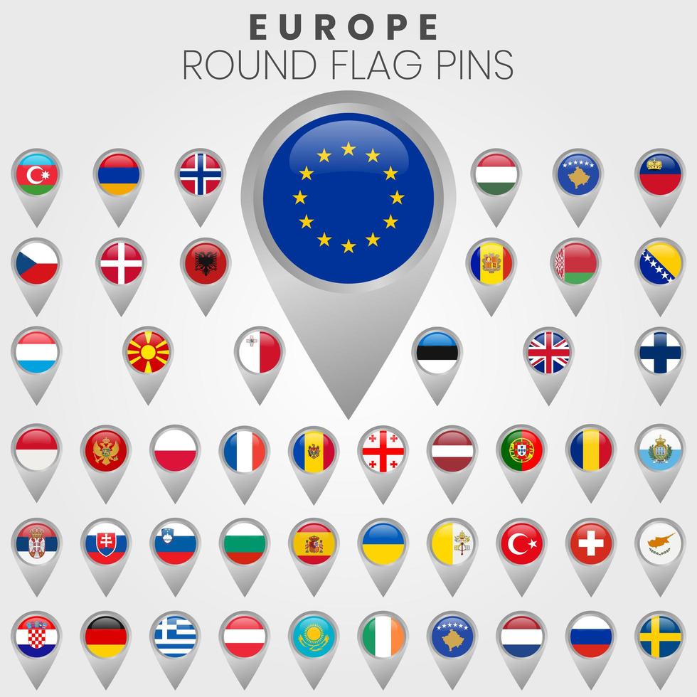 European Flags As Map Pointers vector