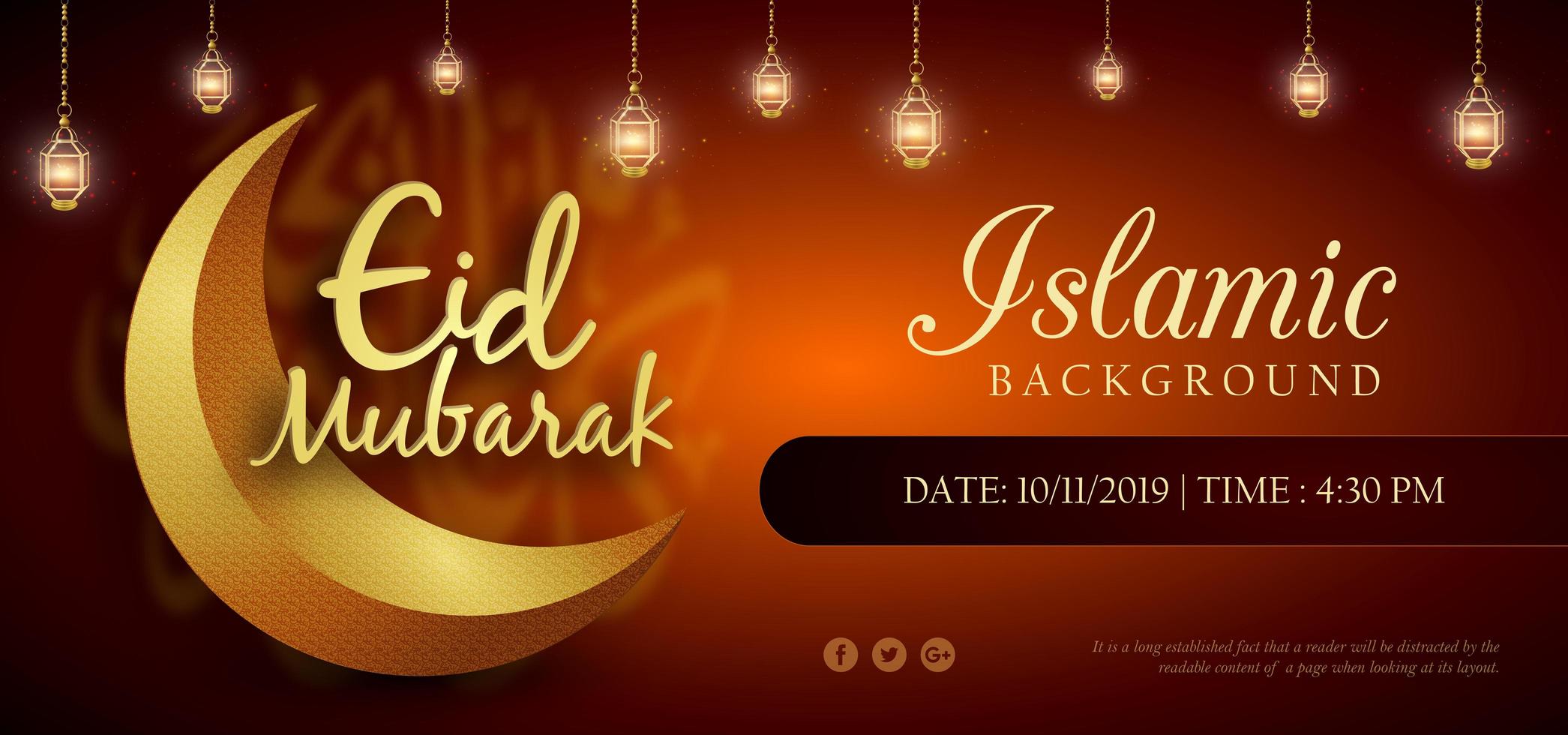 Eid Mubarak Orange Royal Luxury Banner Background vector