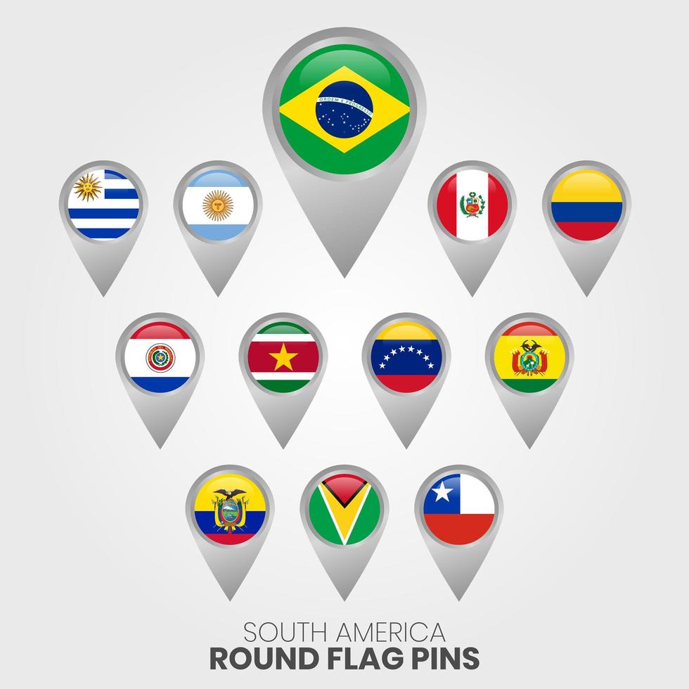 South America Flags With Map Pointers vector