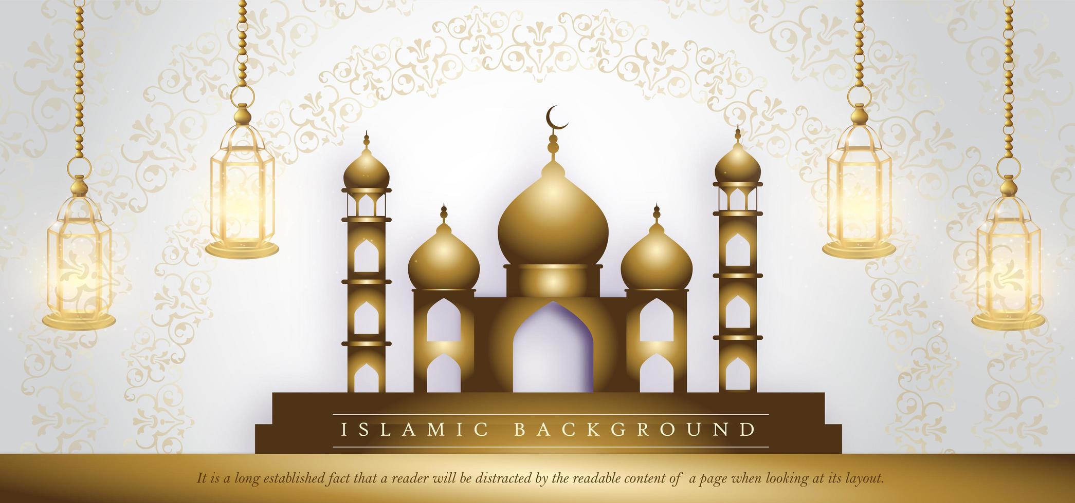 Templo de oro eid mubarak fondo de banner de lujo real blanco vector