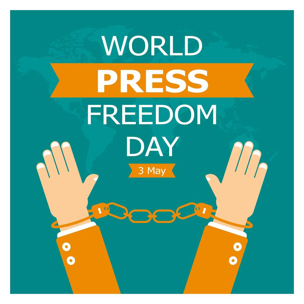 Cartel del día mundial de la libertad de prensa con esposas vector
