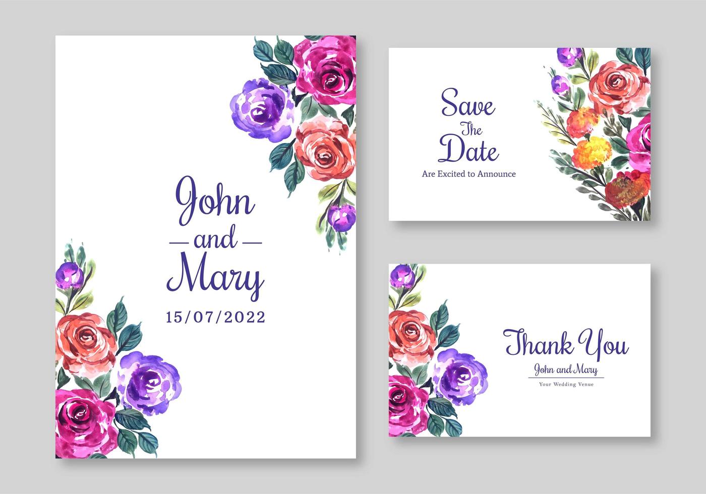 Floral Blossom Wedding Invitation Card Set  vector