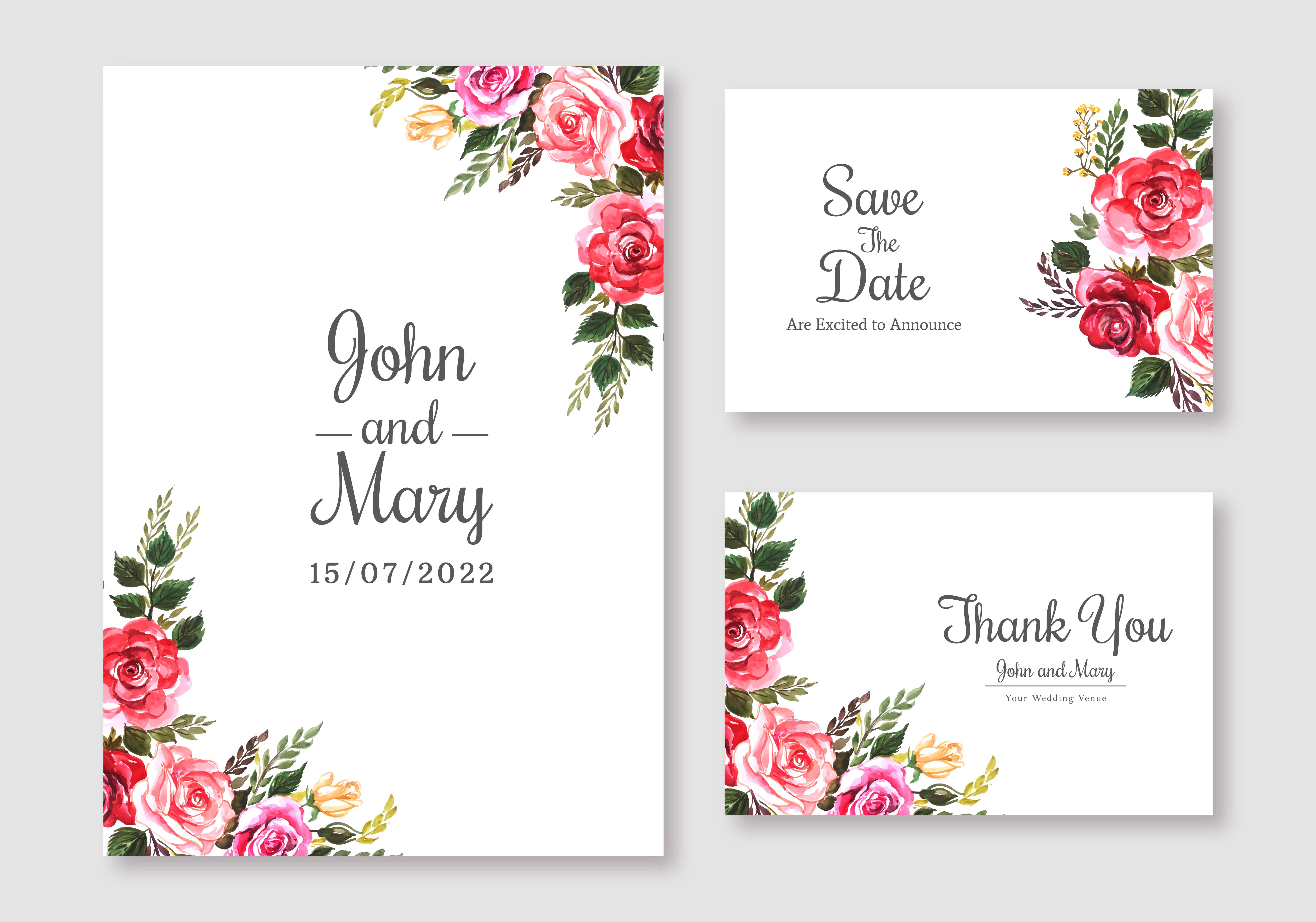 Colorful Floral Wedding Cards Set 1041338 Vector Art at Vecteezy