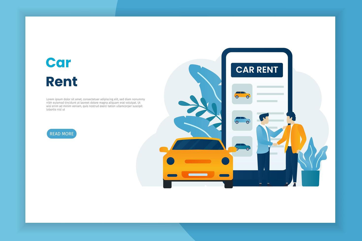 Mobile car rental service web page template vector