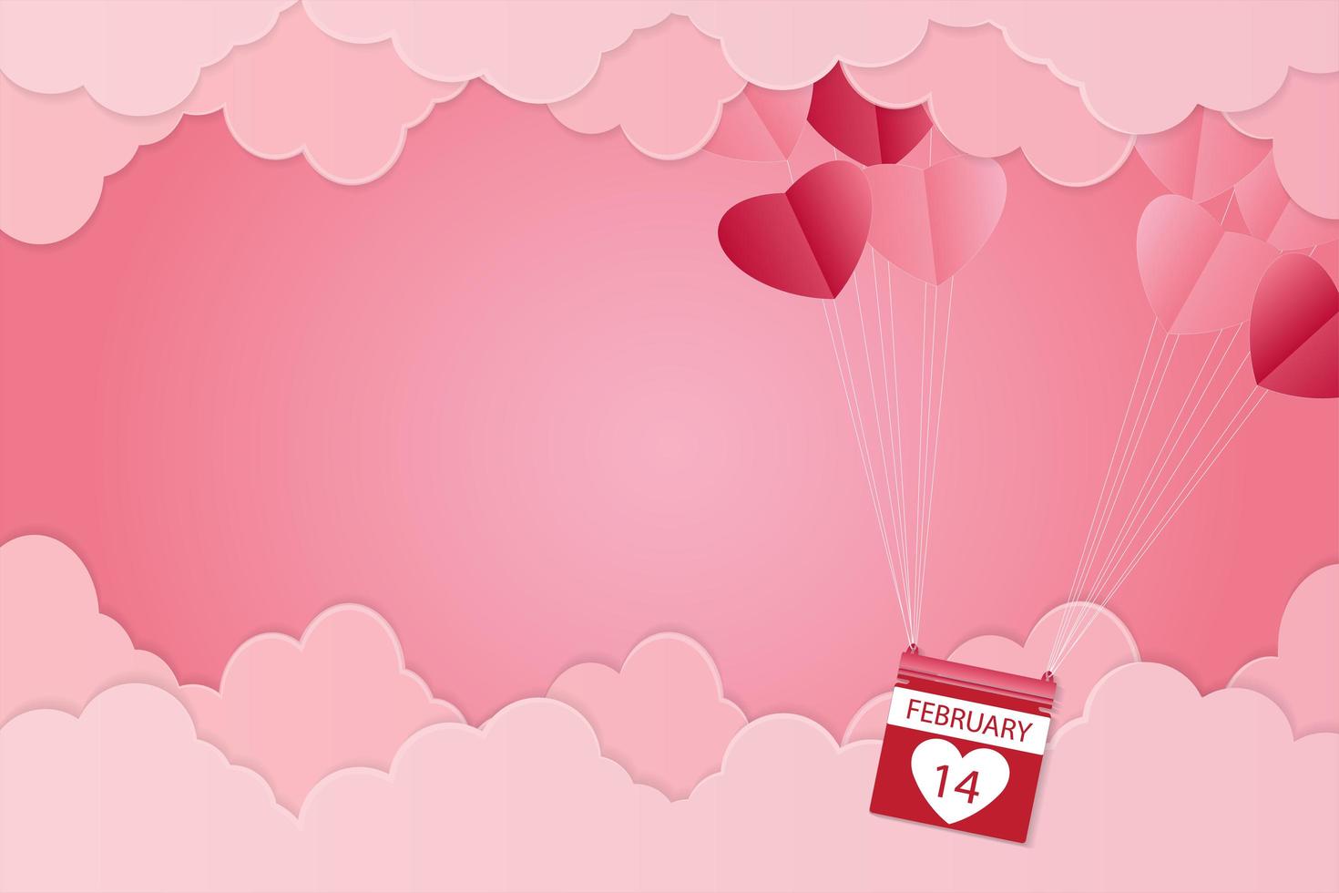 Heart shaped Valentine's balloons and pink clouds vector