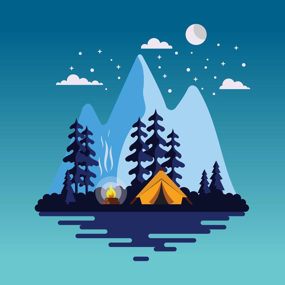 paisaje de campamento de verano en la noche vector