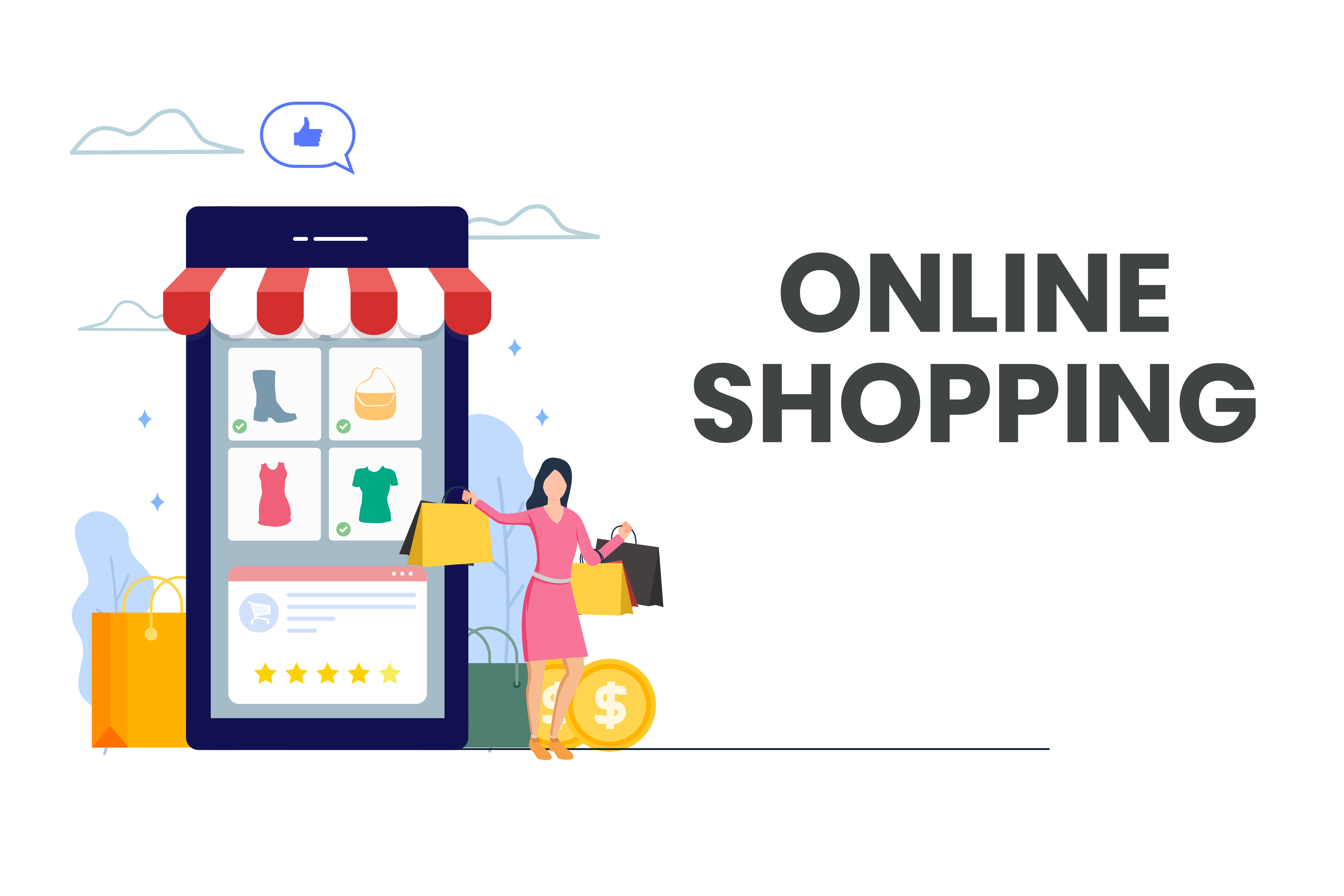 Happy woman shopping online Download Free Vectors Happy woman shopping online Download Free Vectors