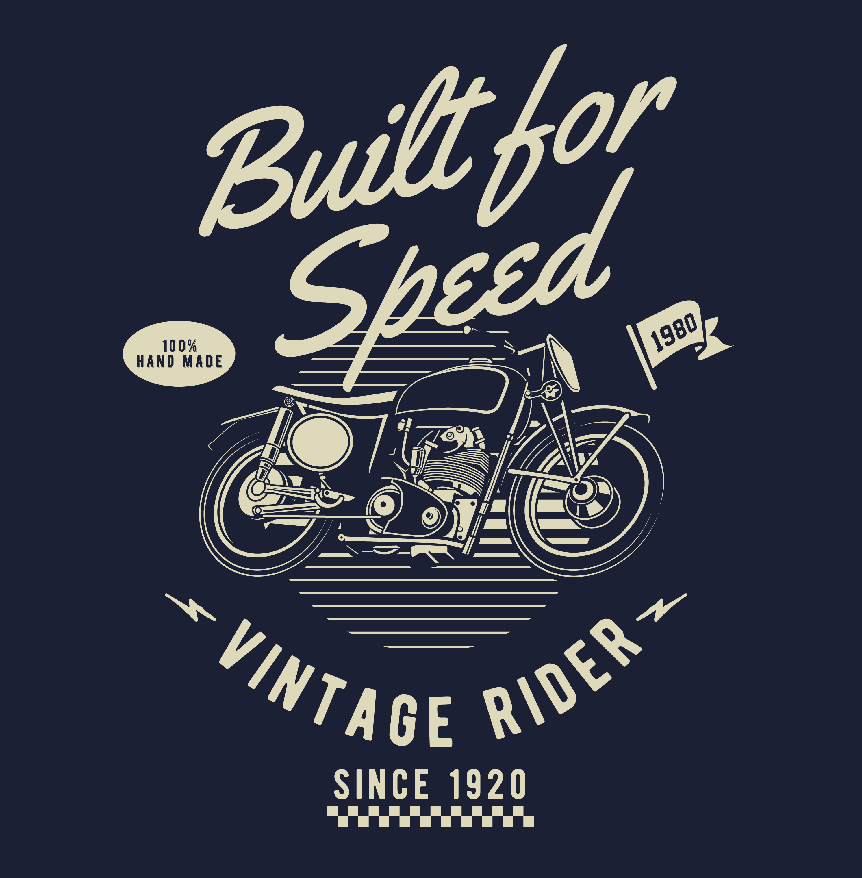 Vintage motorcycle design with Built for Speed  text 