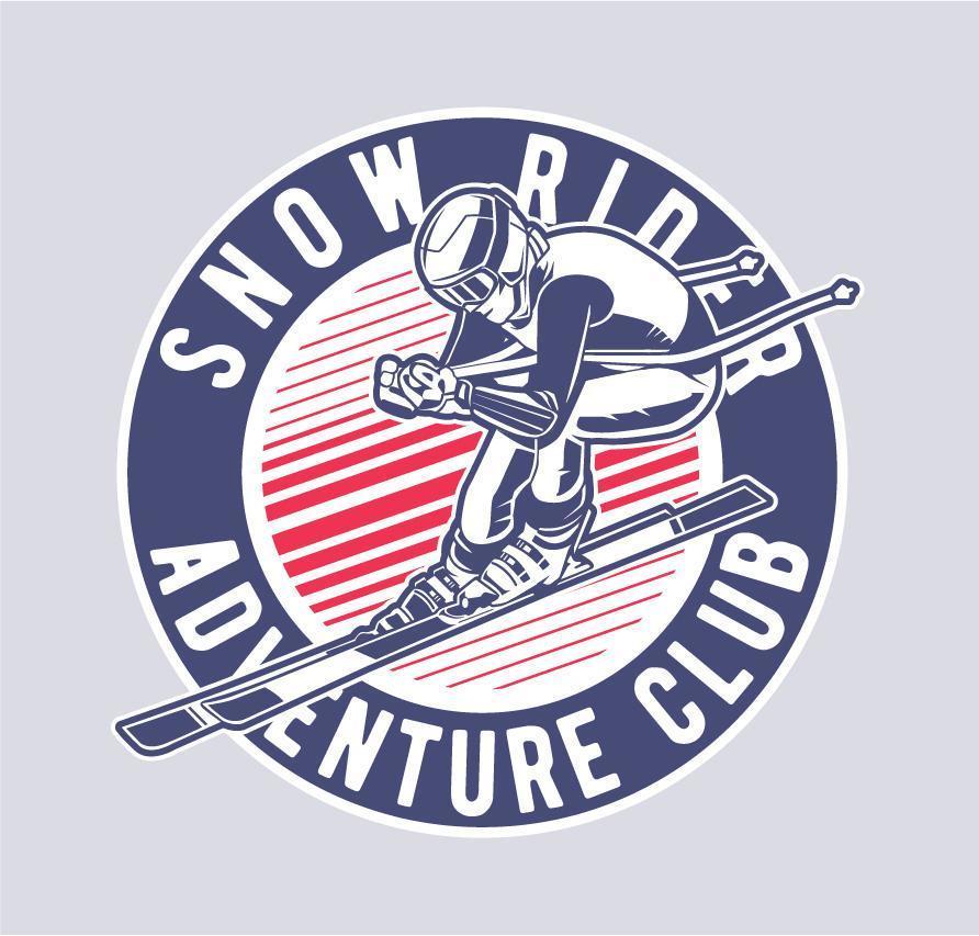 Skiier emblem with Snow Rider Adventure Club text vector