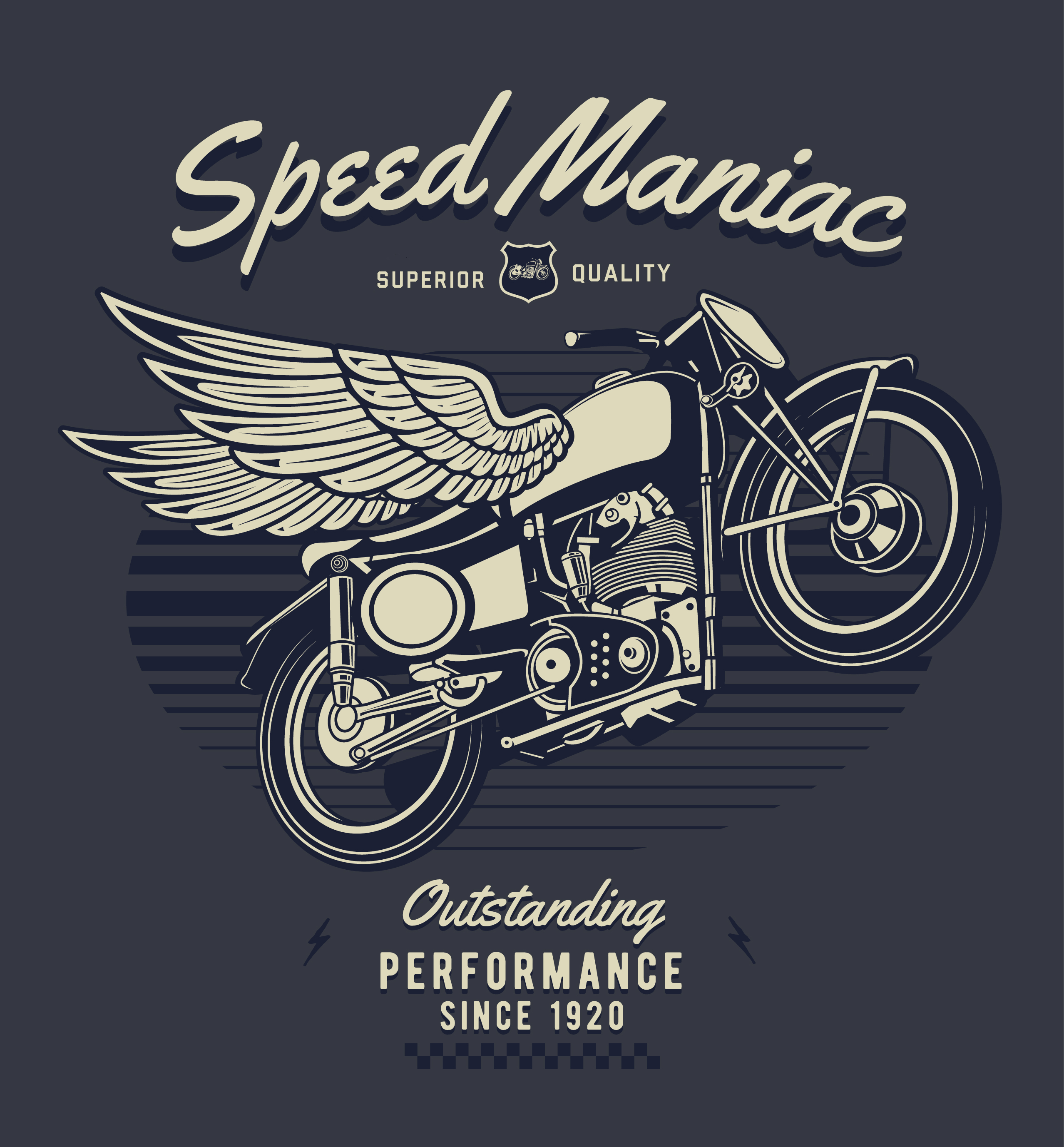 Vintage motorcycle  with wings and Speed Maniac text 