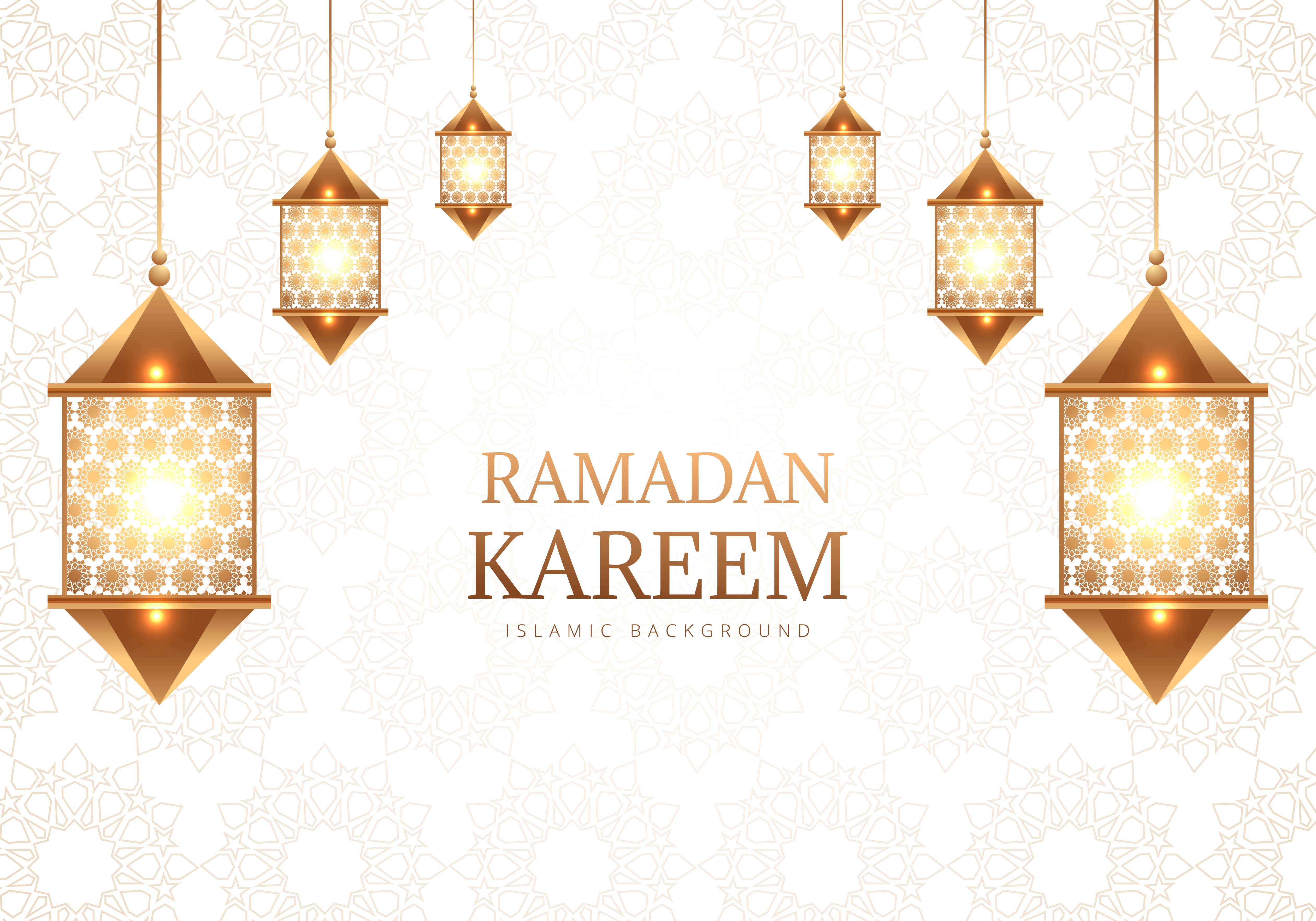 Ramadan Kareem decorative arabic lamps on white pattern 1045642 Vector ...