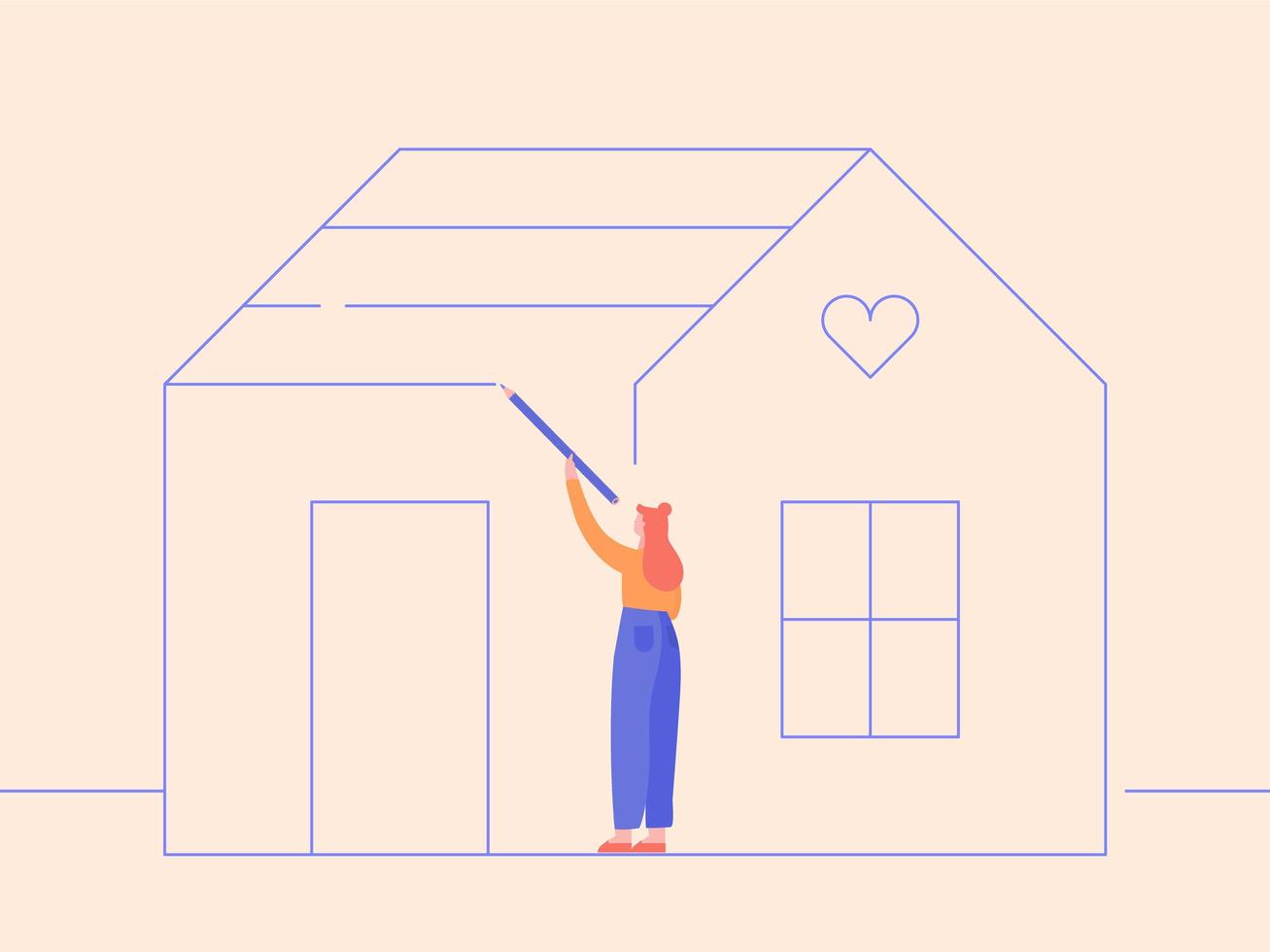 Woman Drawing Her House vector
