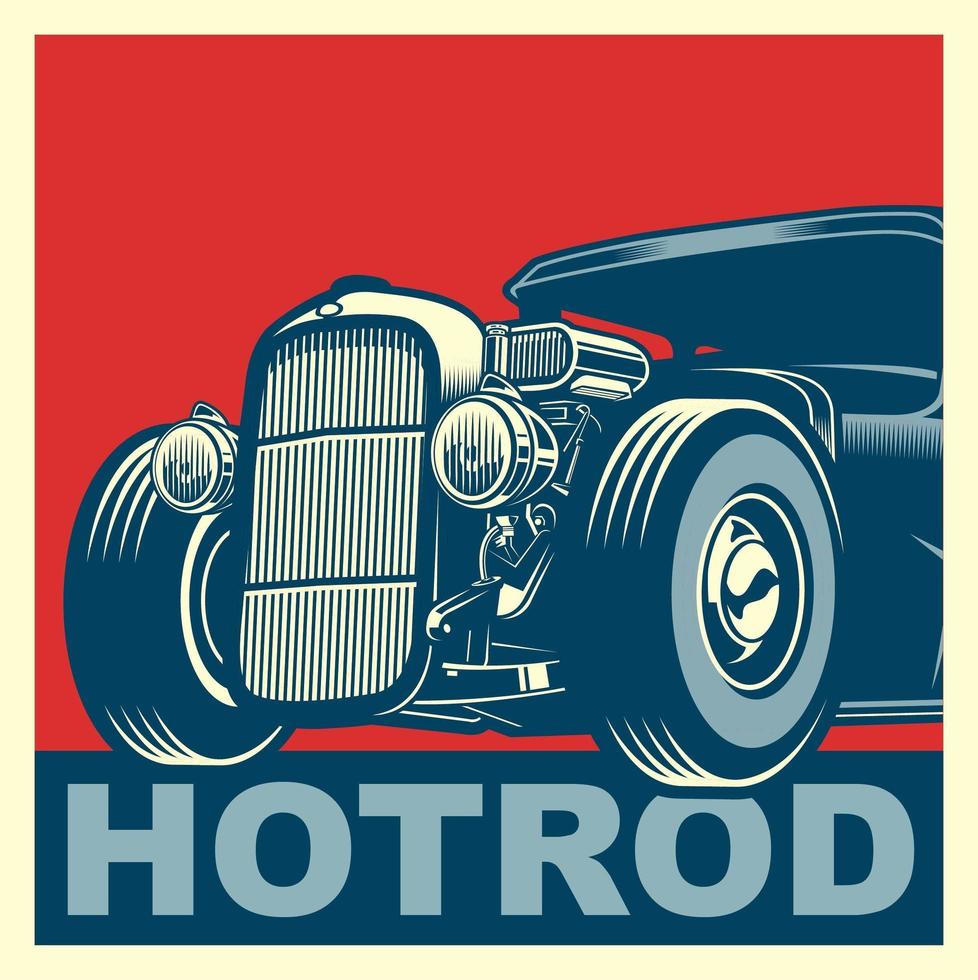 Blue and red hot rod poster vector