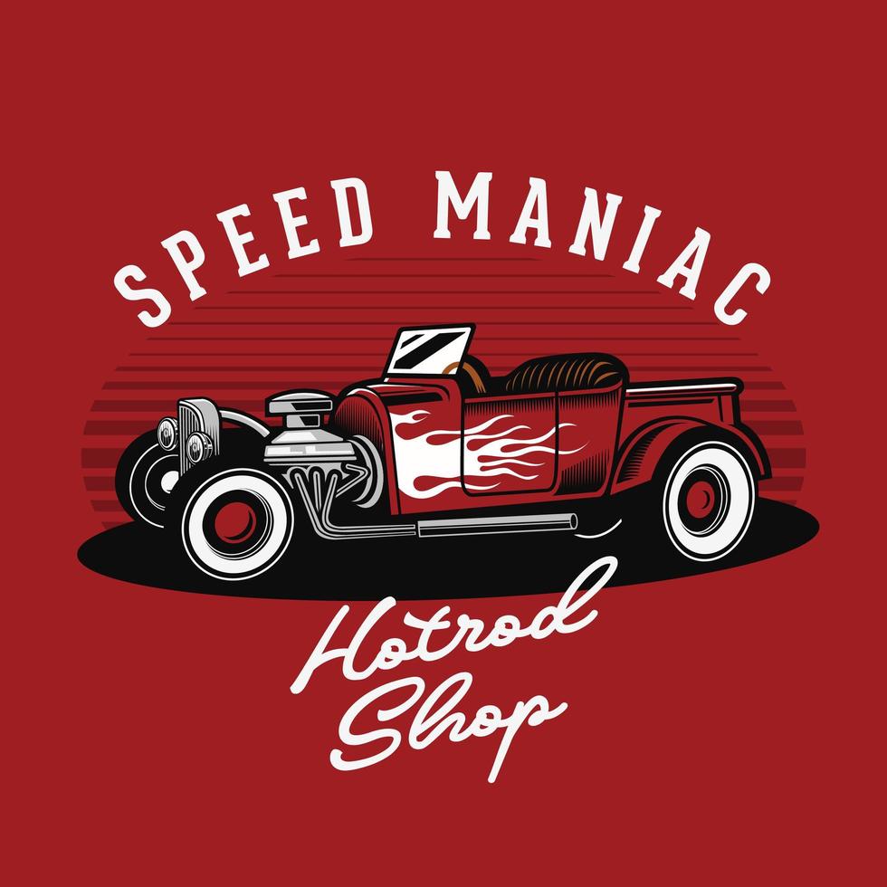 Classic flaming hotrod emblem on red vector