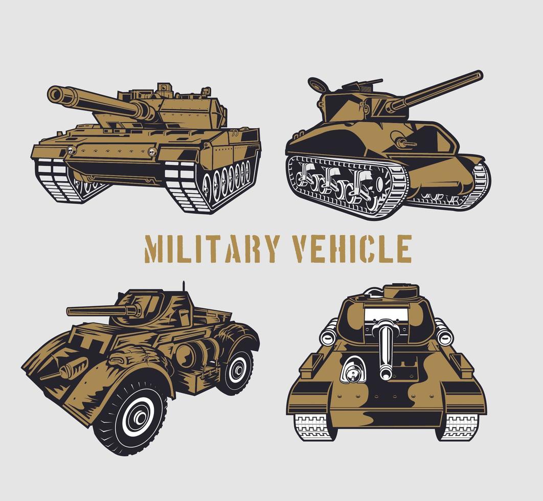 Brown military tank set vector