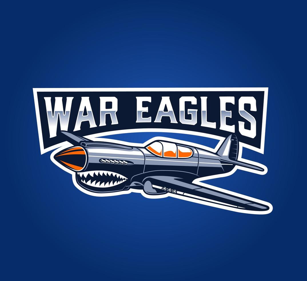 Classic war airplane emblem on blue vector