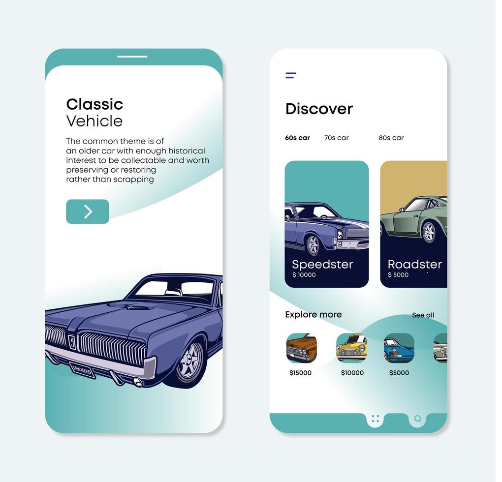 Classic car mobile UI vector