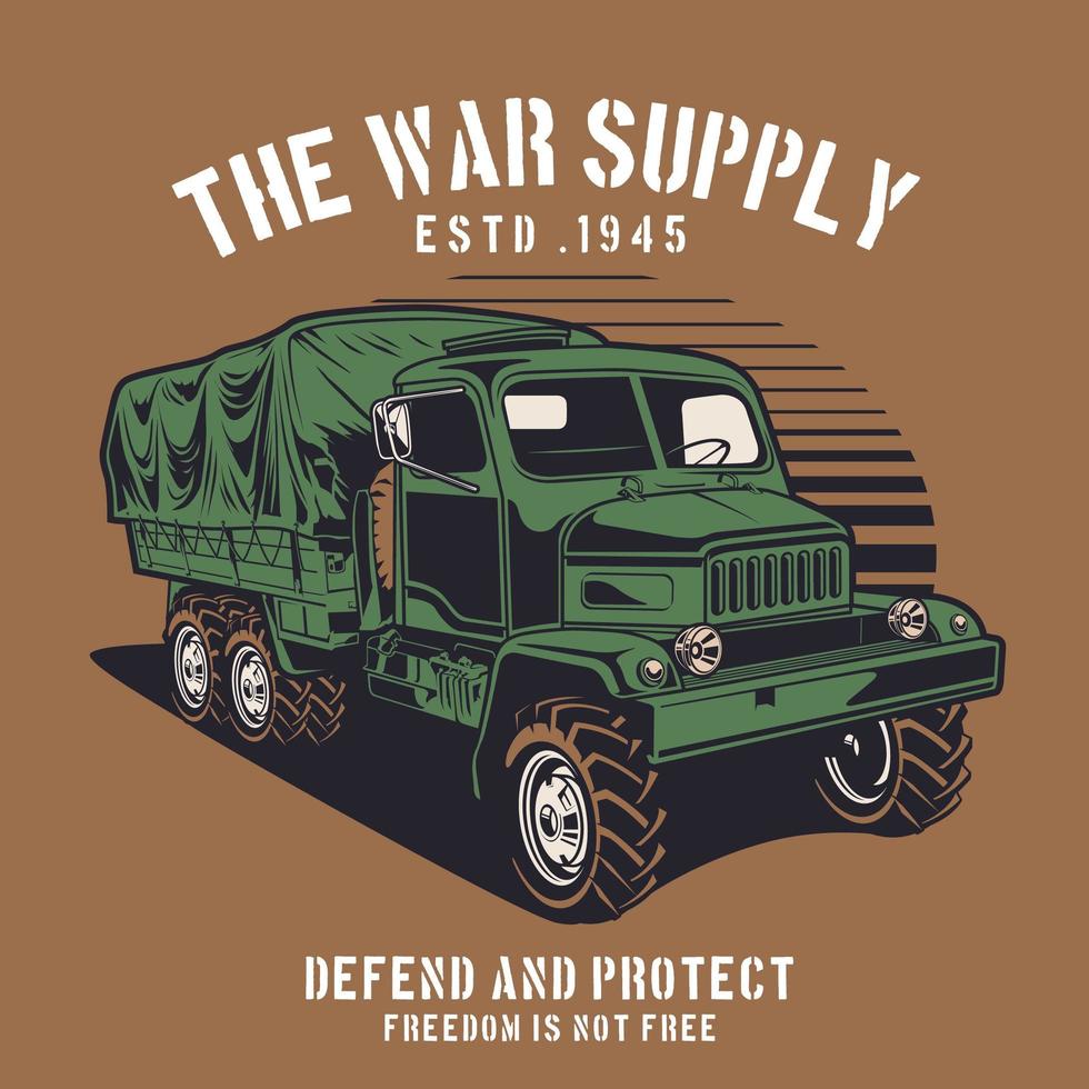 Military transportation truck on brown vector