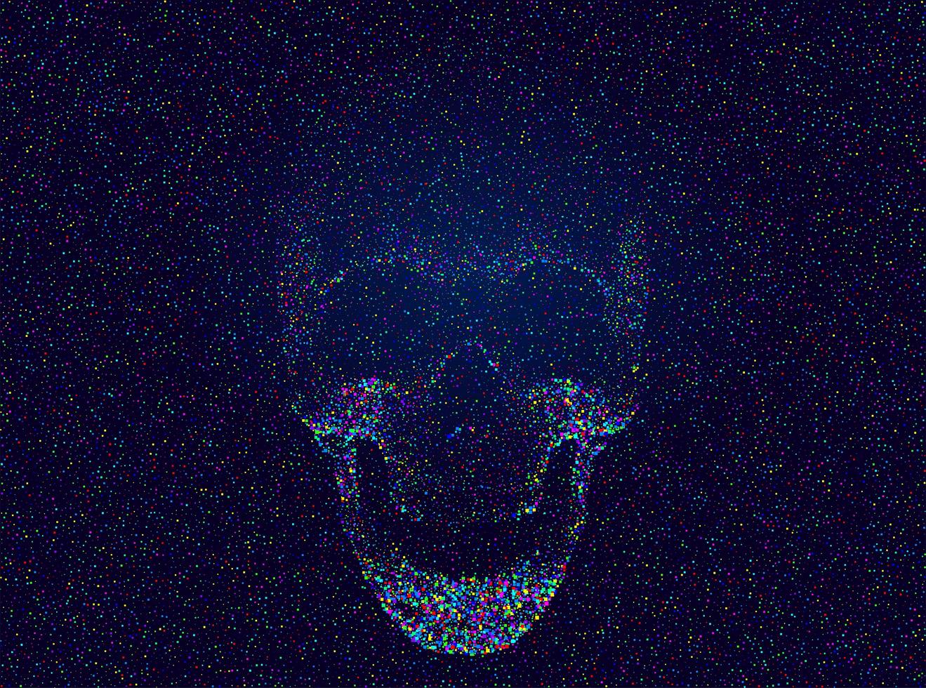 Scary multicolored glitch skull vector