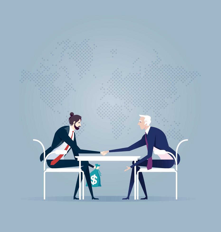 Business men passing cash under table vector