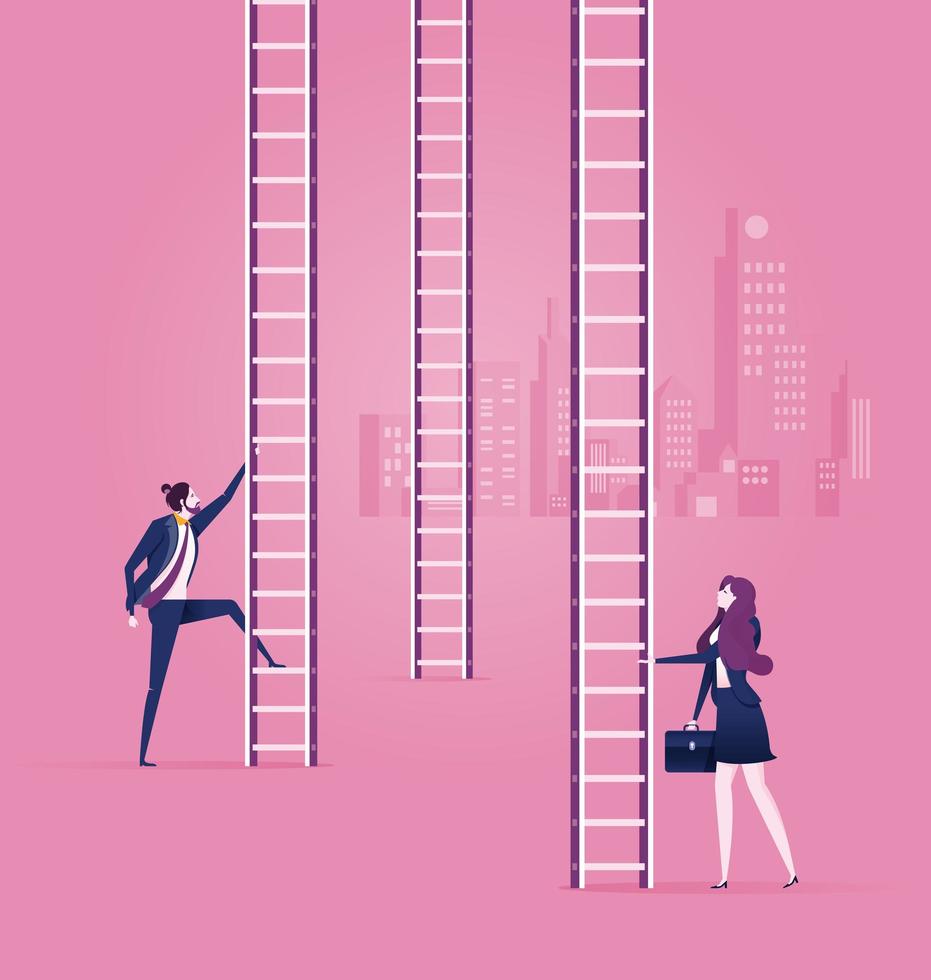 Business man and woman climbing ladders vector