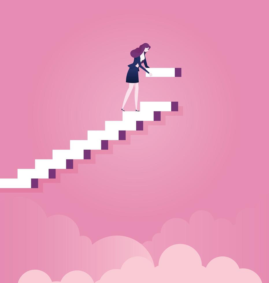 Business woman building steps for career vector