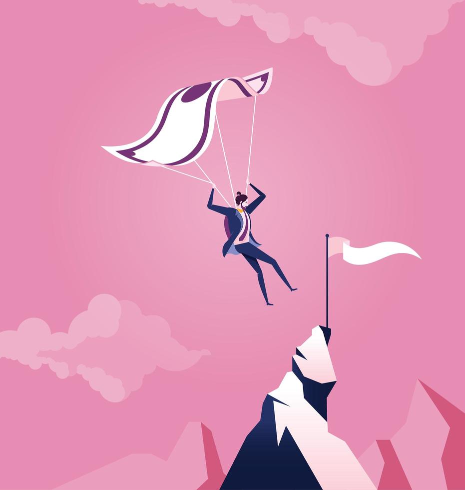 Business man landing on mountain peak vector