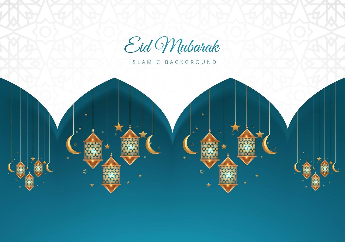 Eid Mubarak Islamic Blue and White Lanterns Background vector