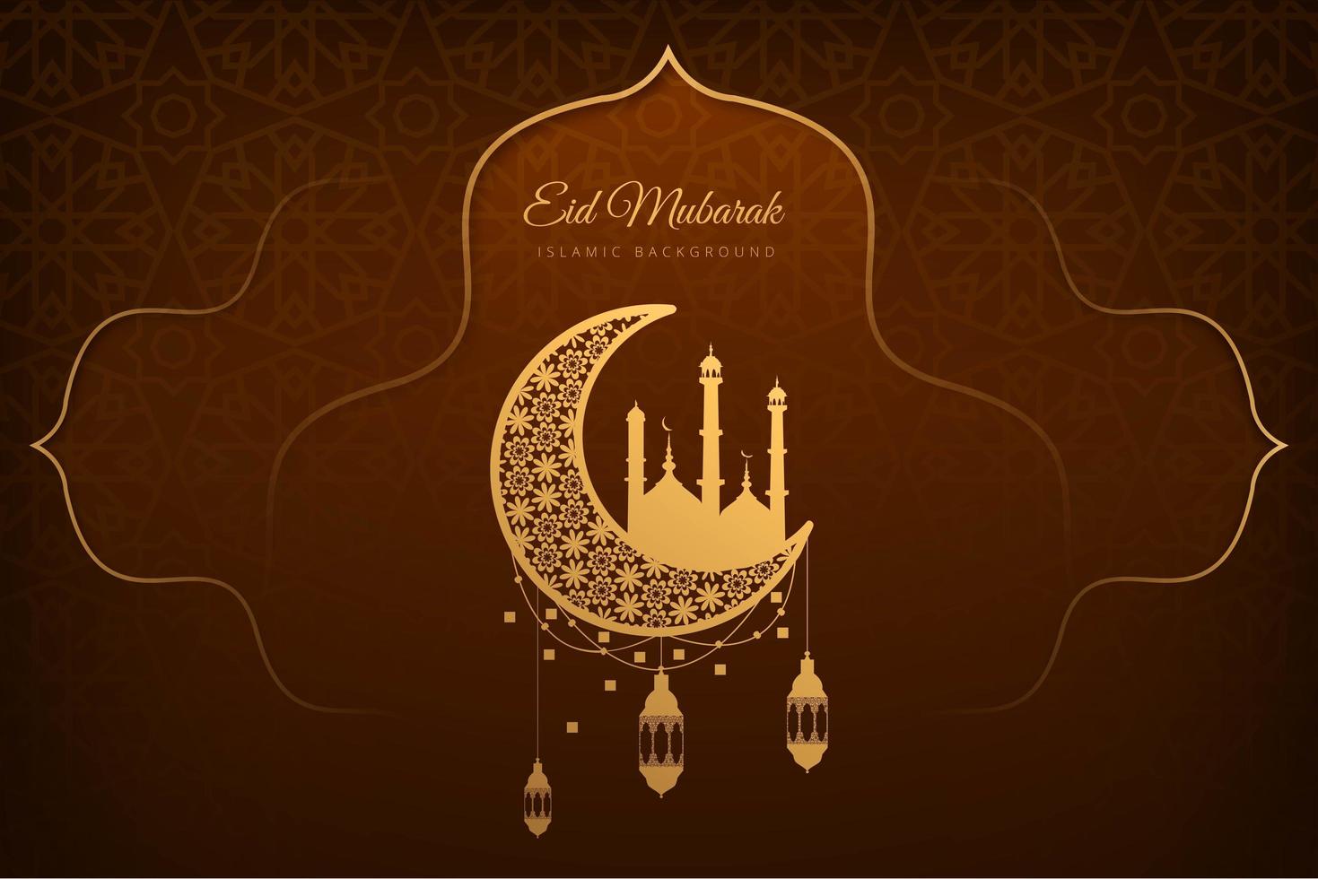 Fondo de tarjeta eid mubarak marrón y oro vector