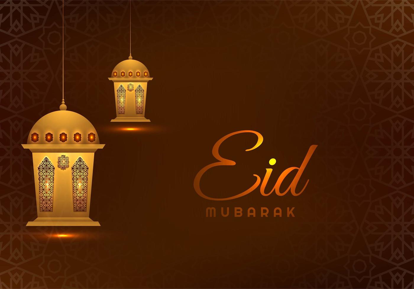 Eid Mubarak Brown Geometric Background with Lanterns vector