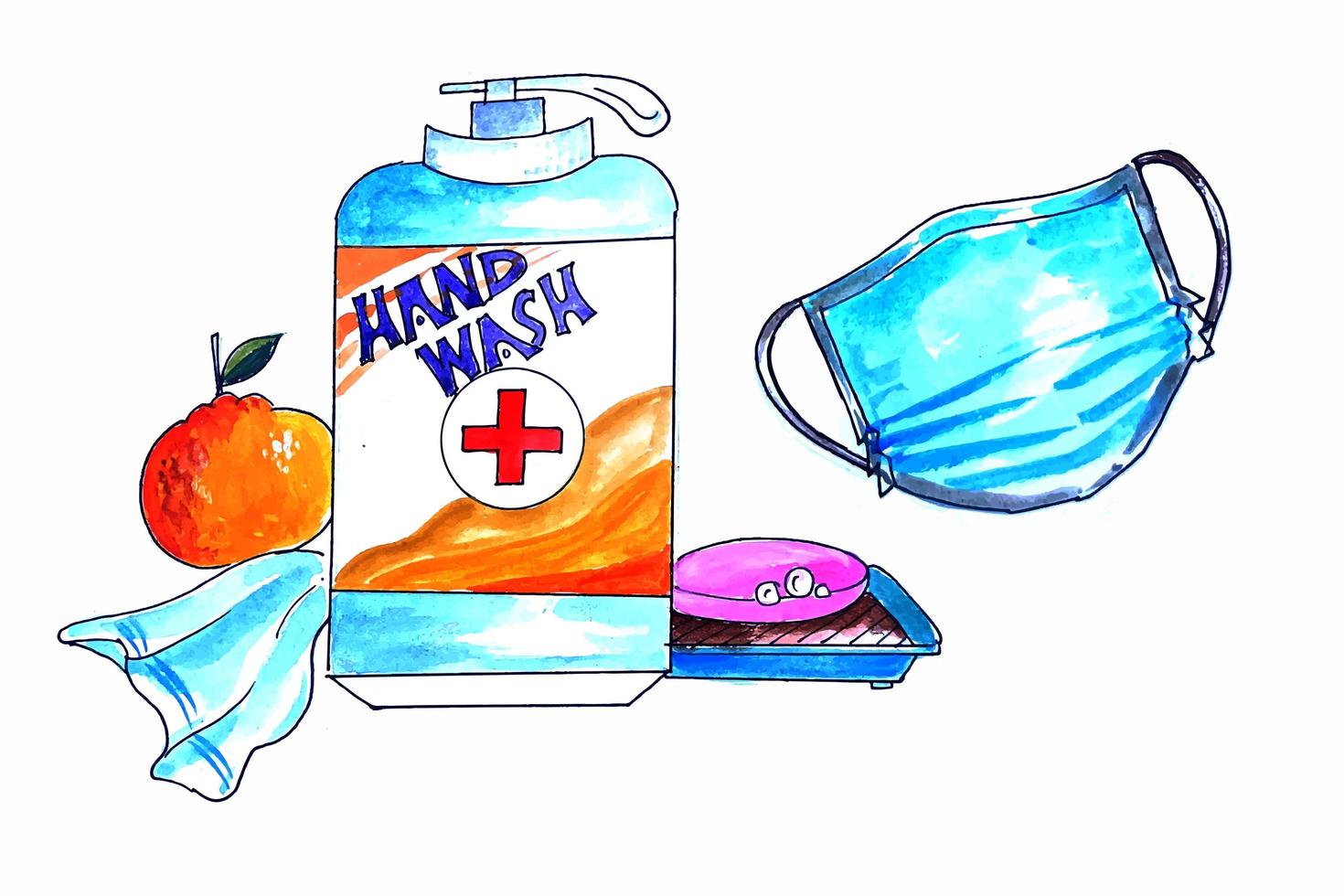 Watercolor Hand Sanitizer and Mask Background vector