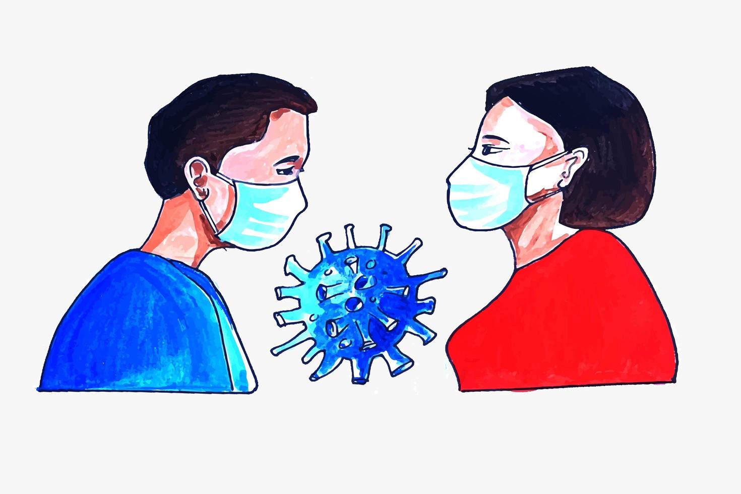 Man and Woman Wearing Face Mask vector