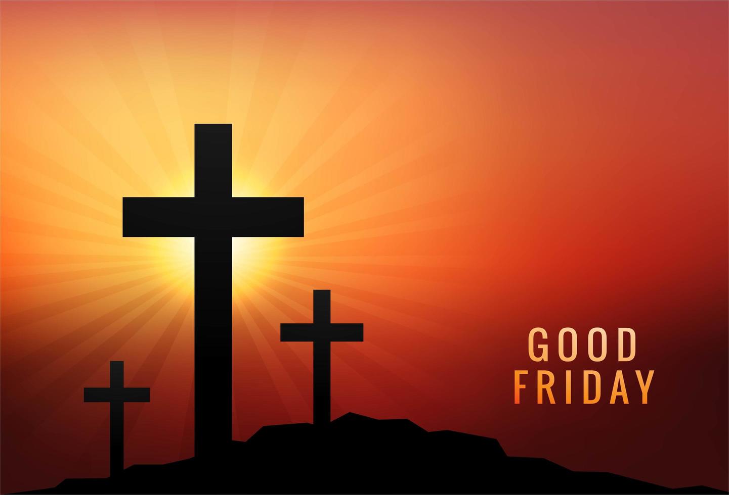 Three Crosses at Sunset for Good Friday Background vector