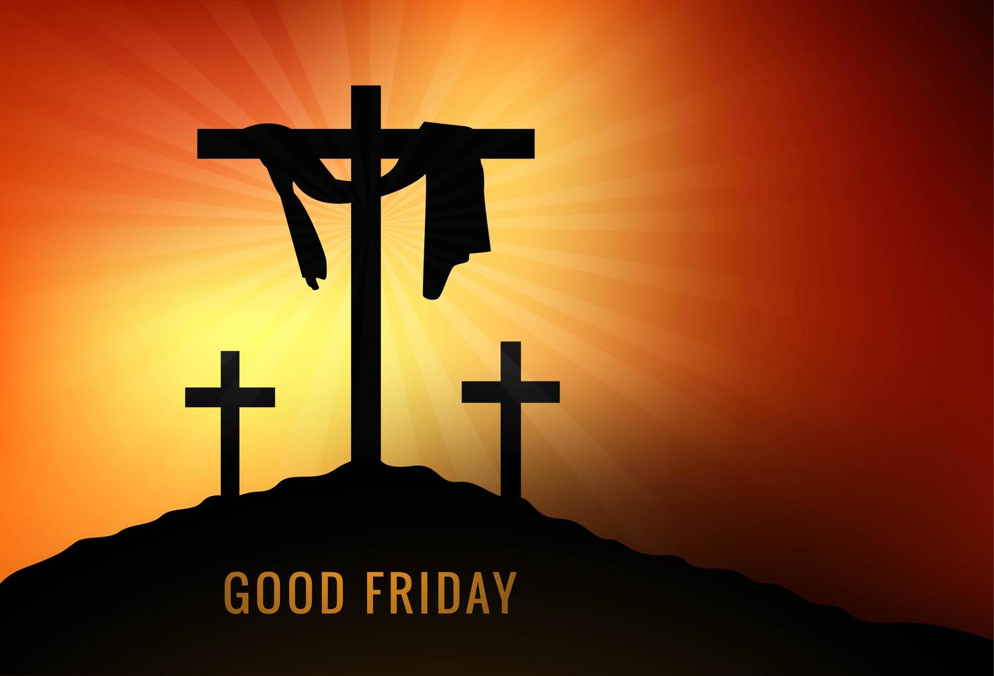 Good Friday with Crosses and Orange Sun Rays vector