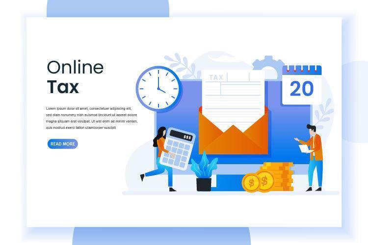Online tax landing page with form in envelope vector