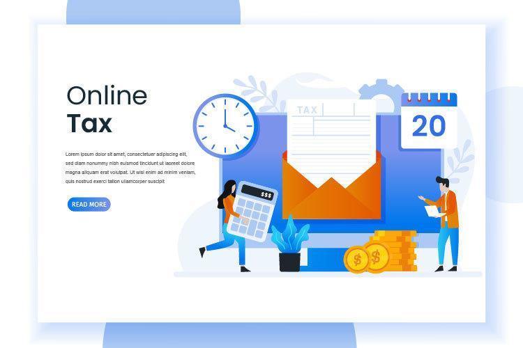 página de inicio de impuestos en línea con formulario en sobre vector