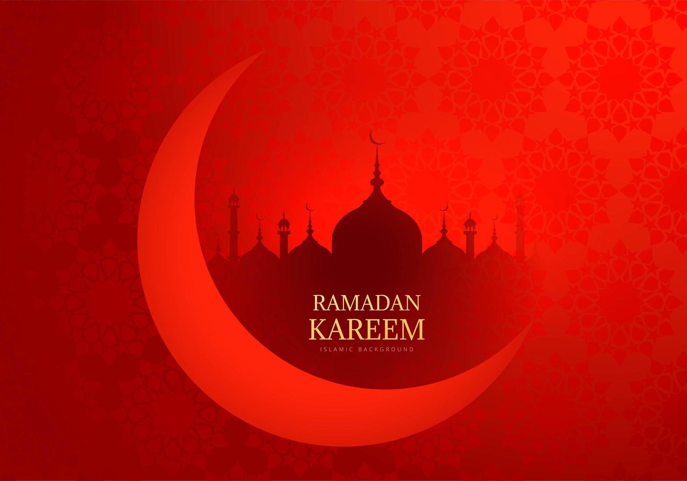 silueta de luna y mezquita de ramadan kareem rojo vector