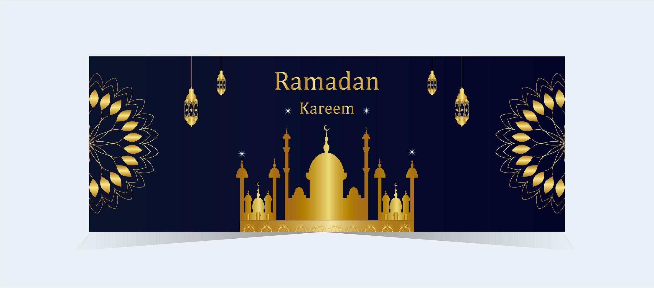 Ramadán Kareem elegante mezquita dorada silueta banner vector