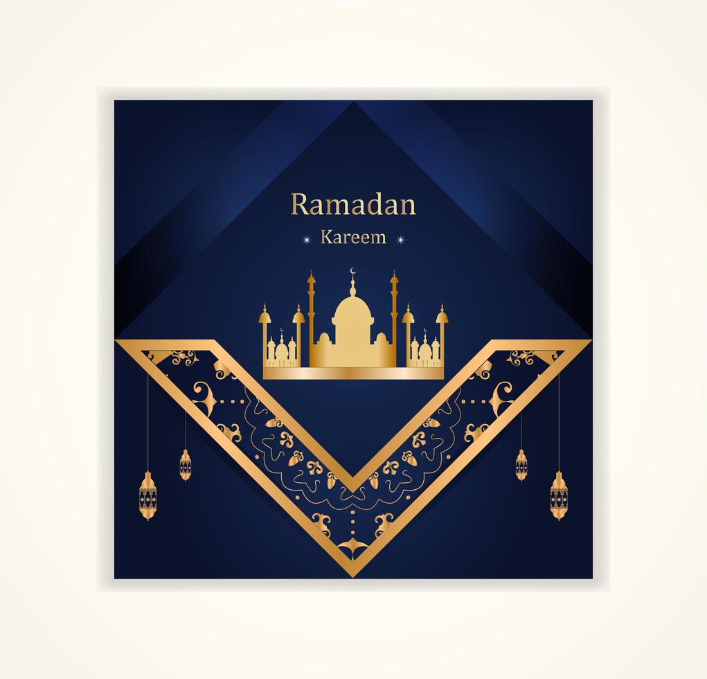 Publicación social de Ramadán Kareem con elementos angulados adornados vector