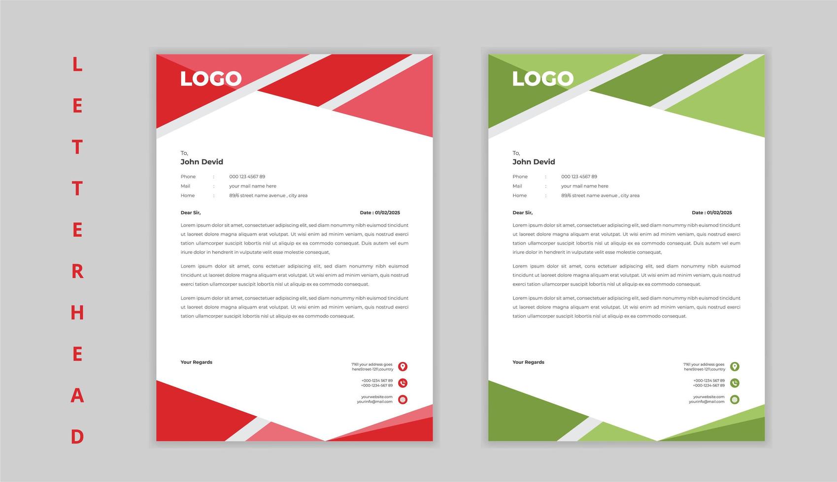 Red and Green Angle Shape Corporate Letterhead vector
