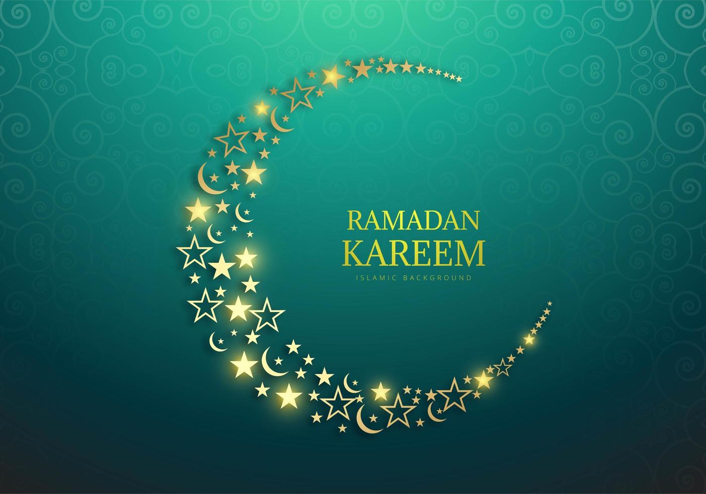Ramadan Kareem Glowing Moon and Stars on Green vector