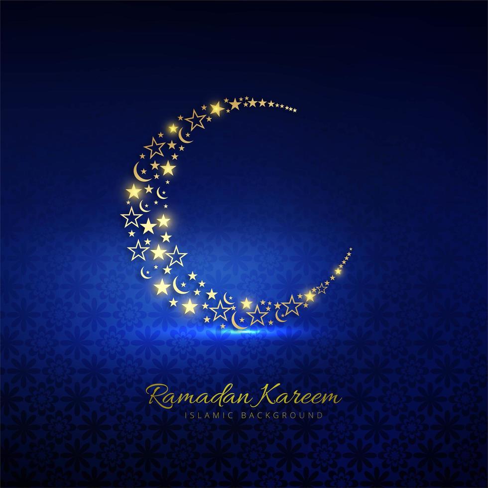 Golden Ramadan Kareem Crescent Moon with Stars on Blue vector