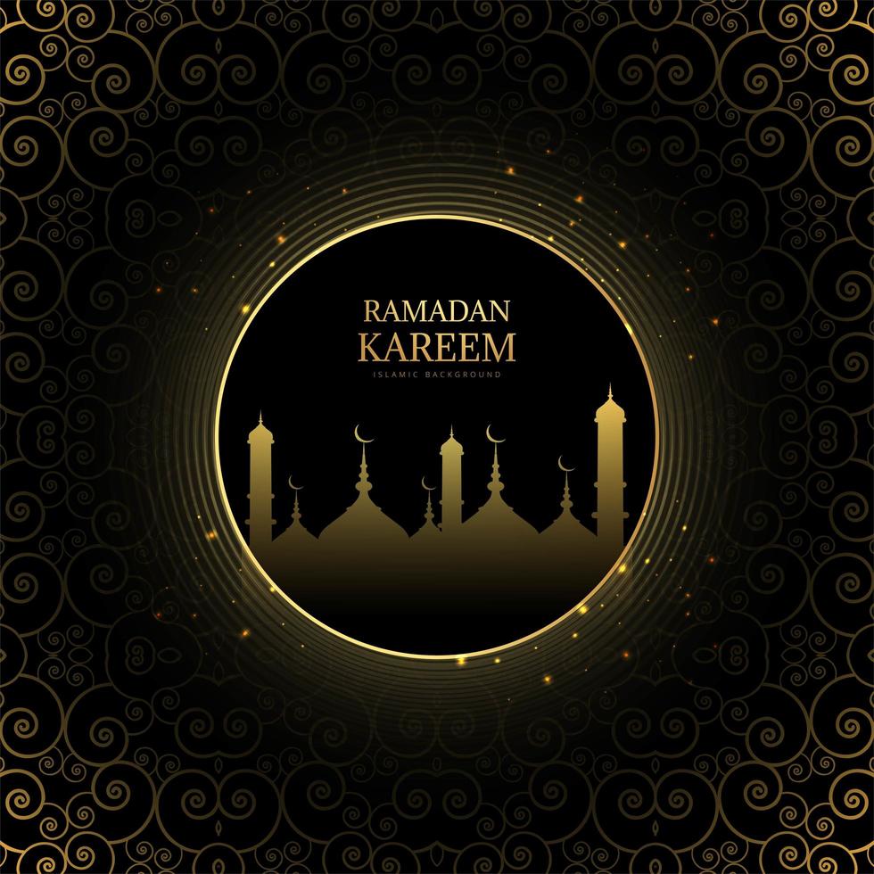 saludo de ramadan kareem que brilla intensamente dorado y negro vector