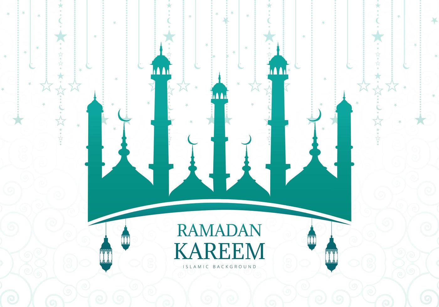 Ramadan Kareem Green Blue Mosque Silhouette  vector