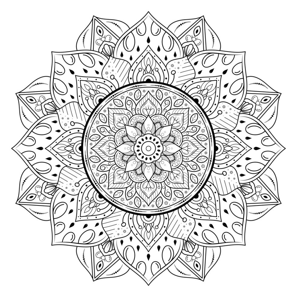 mandala de flores en estilo de contorno vector