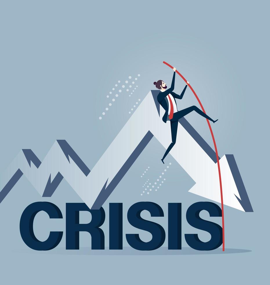 Business man pole vaulting over downward arrow vector