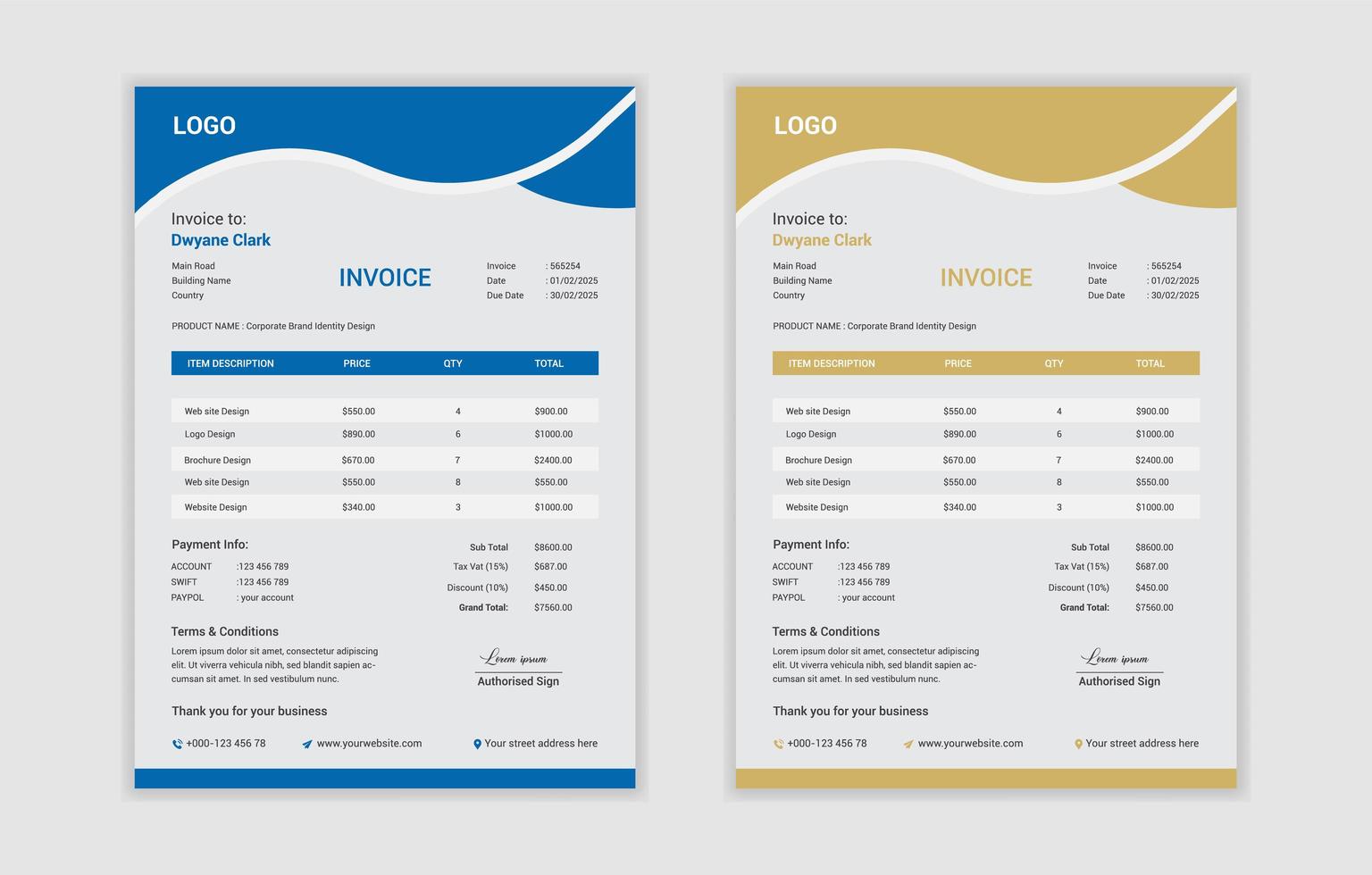 Set of Business Invoices with Flat Curved Design vector