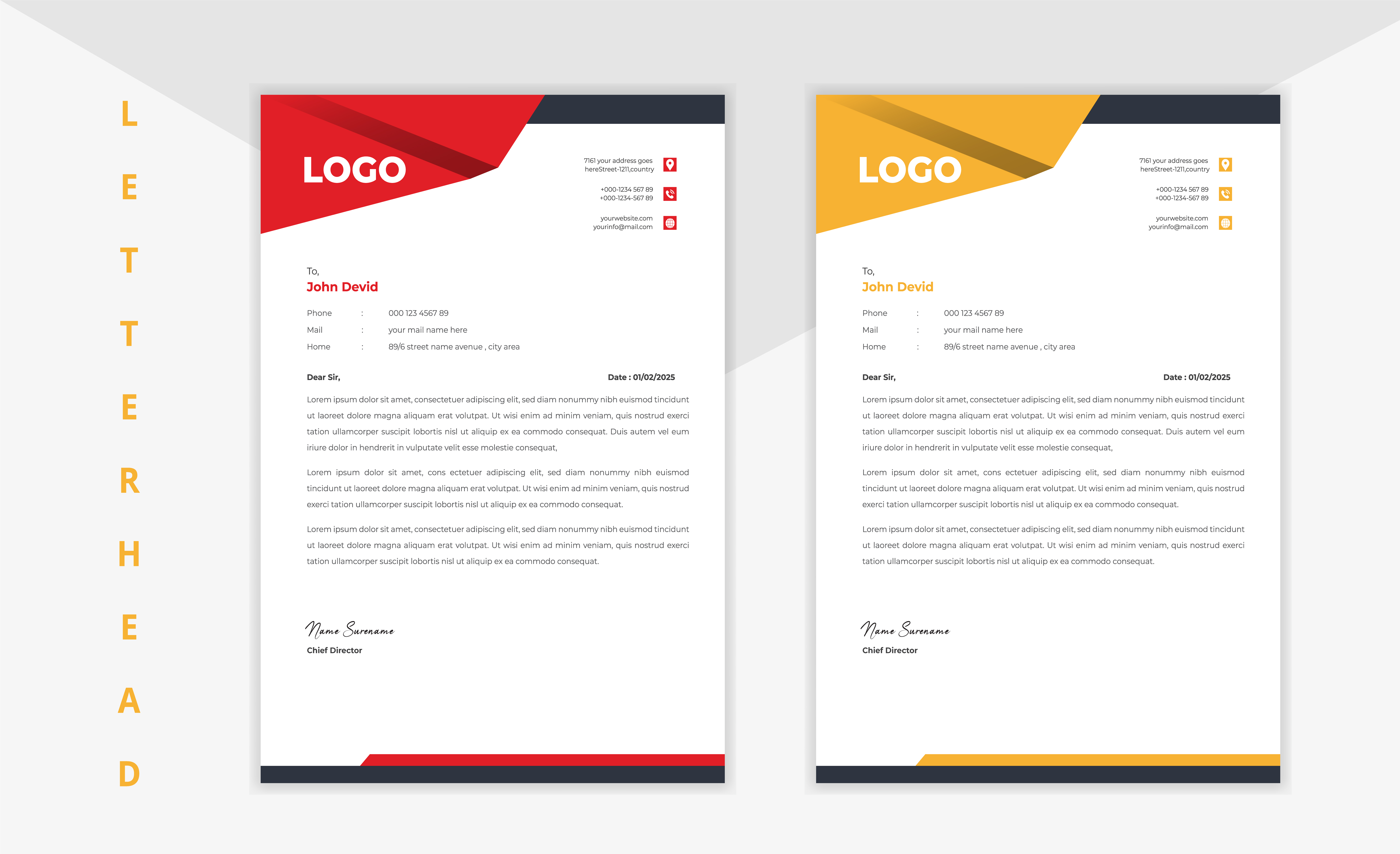 Red And Yellow Abstract Corner Corporate Letterhead Set Download