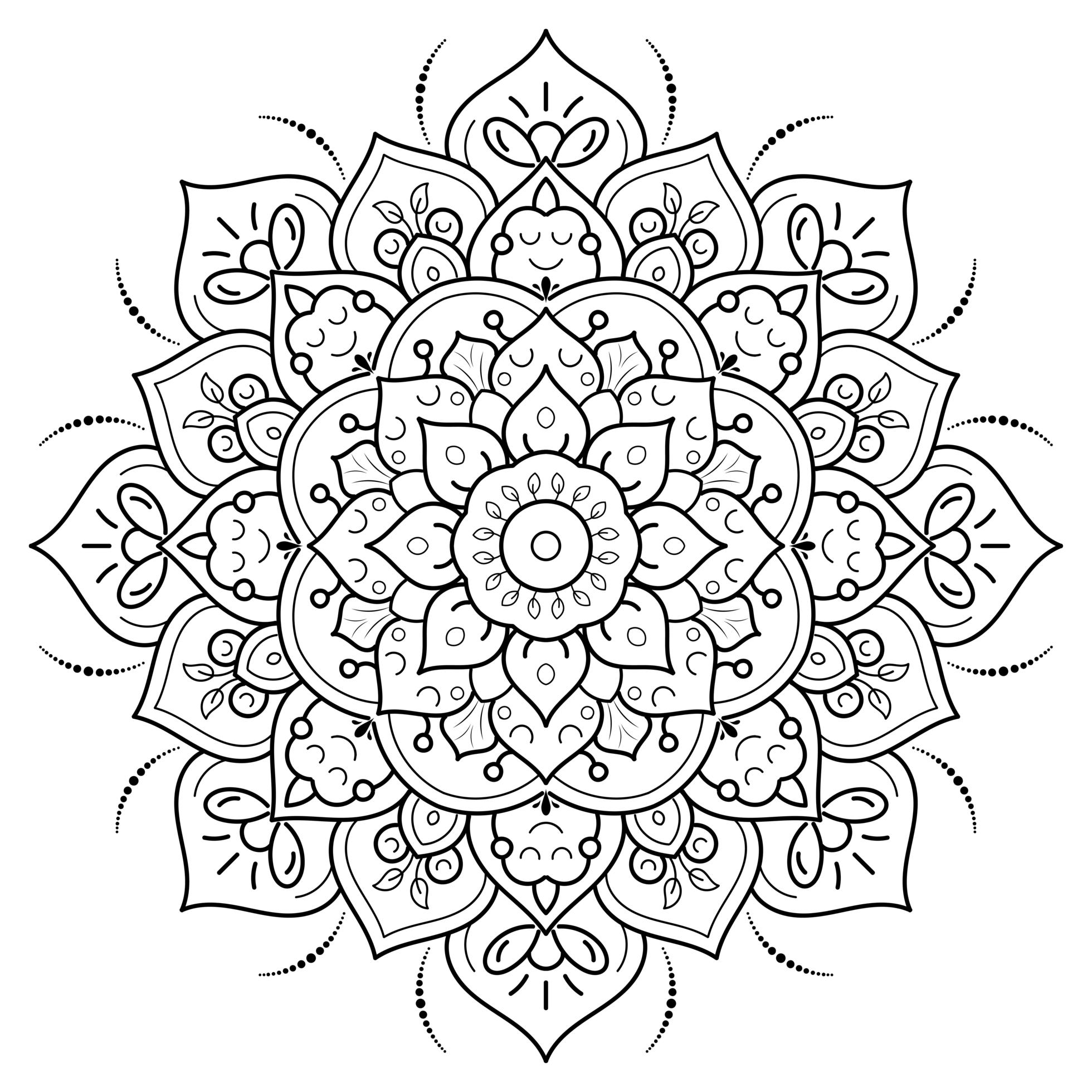 Circular Floral Mandala Coloring Page 1053755 Vector Art at ...